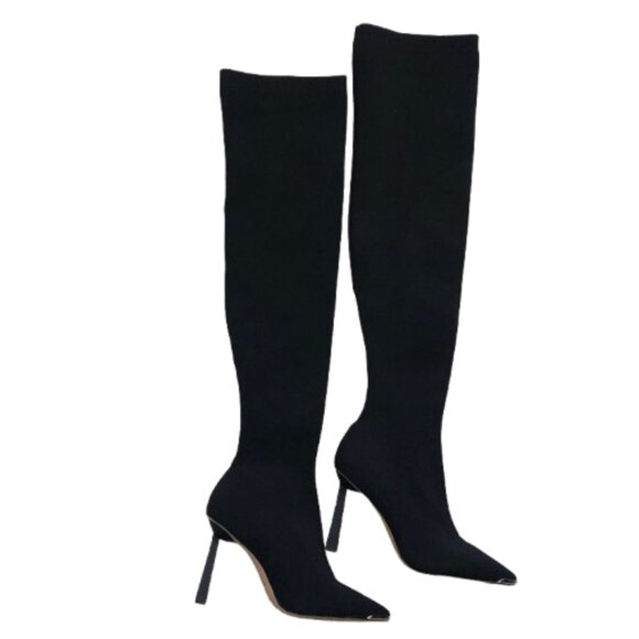 Like New - Aldo Crulla Over-The-Knee Boots In Black Stretch Knit Size 7 - Picture 3 of 16